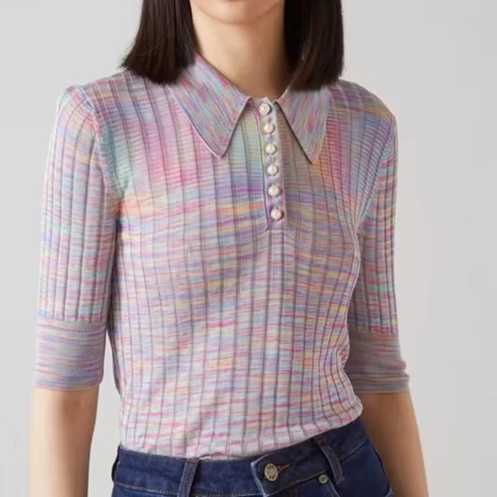 LK Bennett Marina Multi-Coloured Ribbed Knit Top - Picture 1 of 13